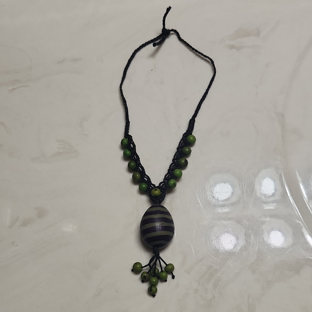 Tagua Elegant  Lime Green and Black Beaded Necklace